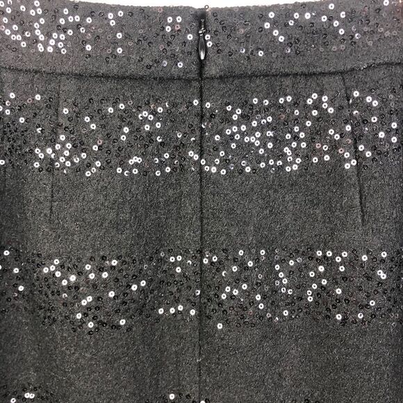 LOFT | Sequin Stripe Wool Blend Skirt Black Size 4 - Picture 3 of 9